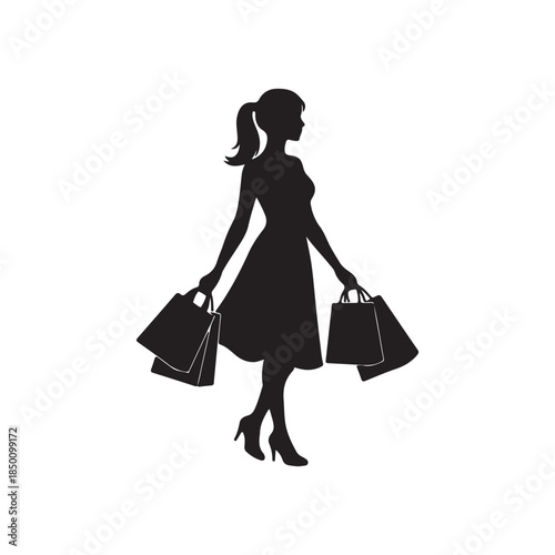 Woman with shopping bags silhouette icon vector flat design