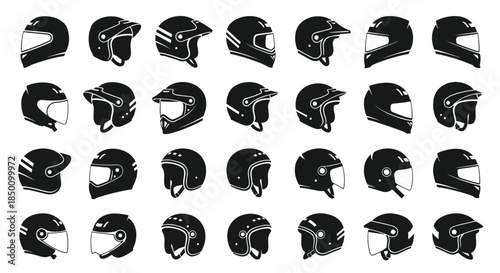 Grid of black football helmets facing various directions forming a bold repeating pattern ideal for sports branding team logo design and equipment visuals.