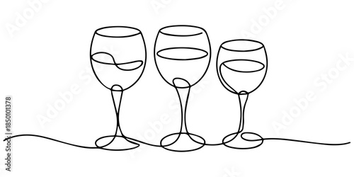 Continuous one line drawing of champagne glass. holiday symbol. vector illustration, One line  Drawing or illustration of wine glass, Wine glasses outline, Continuous line icon, wine glass continuous