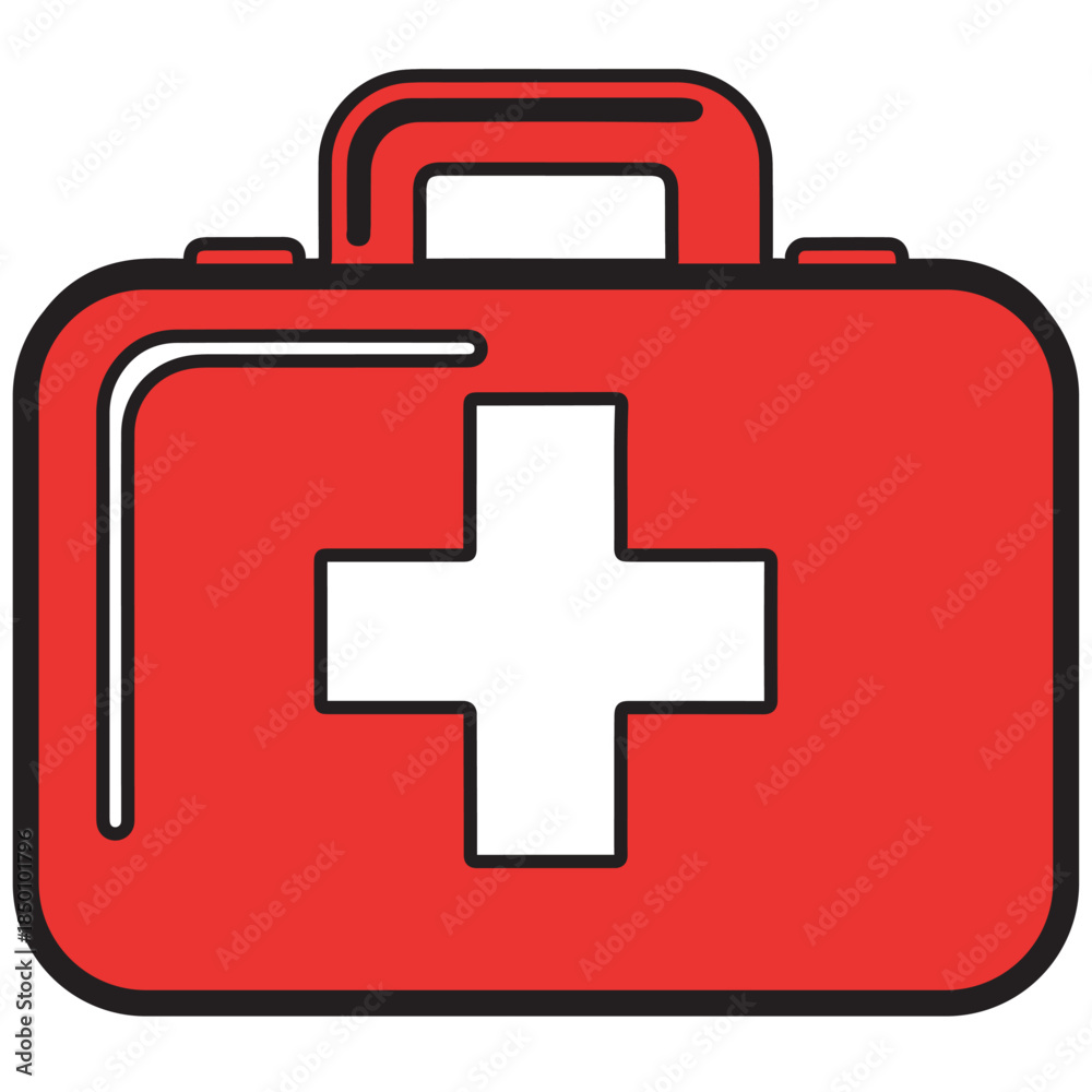 Obraz premium Red Medical Case First Aid Kit Flat Vector Icon for Medical Emergency Help.