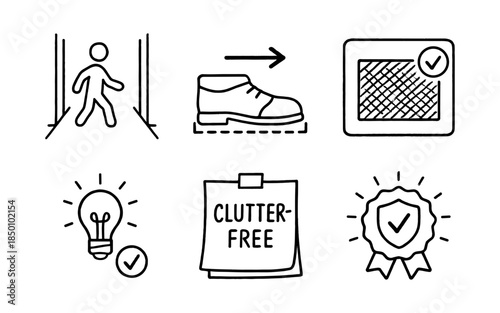 Hand drawn safety and organization icons for clutter-free space