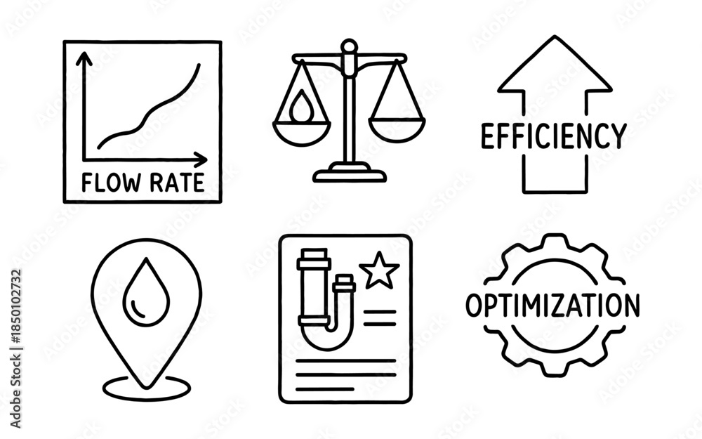 Obraz premium Hand drawn water management symbols with efficiency and optimization concepts