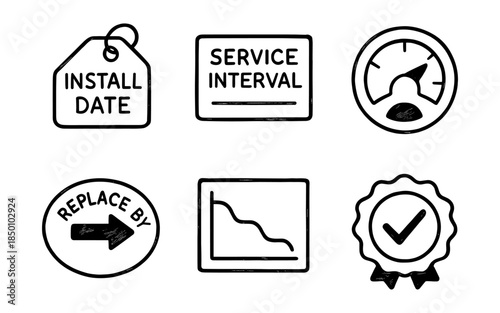Hand-drawn style maintenance icons set for service and installation