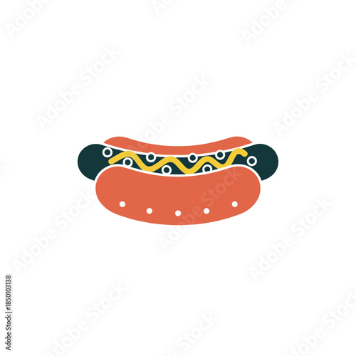 Vibrant hot dog with mustard and buns on black background