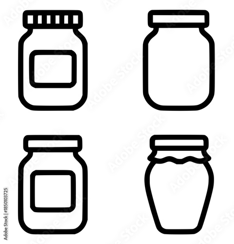 Kitchen equipment icons, 4 jar illustrations, outline, transparent background