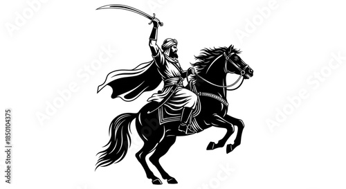 Epic Historical Warrior on Rearing Horse Wielding Sword Courage Strength and Victory Logo Design