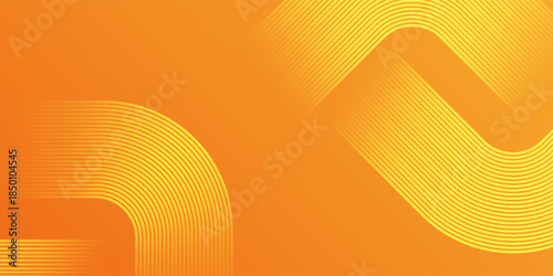 Abstract orange background with curved yellow lines forming symmetrical wave patterns. Bright, vibrant design suitable for tech, business, or creative themes.