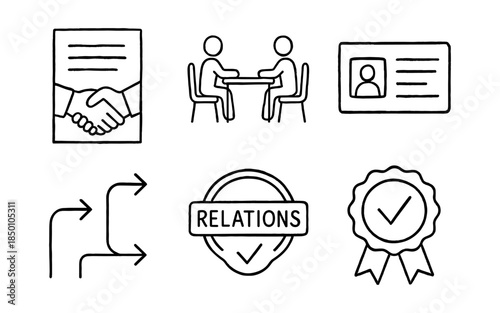 Hand drawn business and human resources icons set for communication and management themes