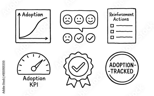 Adoption growth and metrics doodles for business strategy and analytics