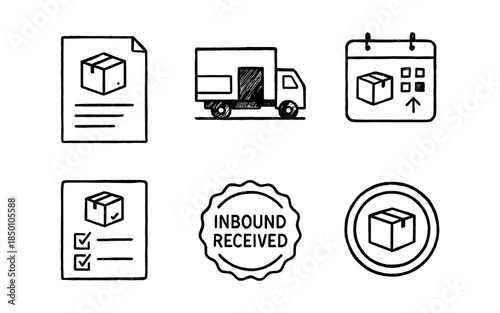 Hand drawn delivery and logistics icons set for business and e-commerce