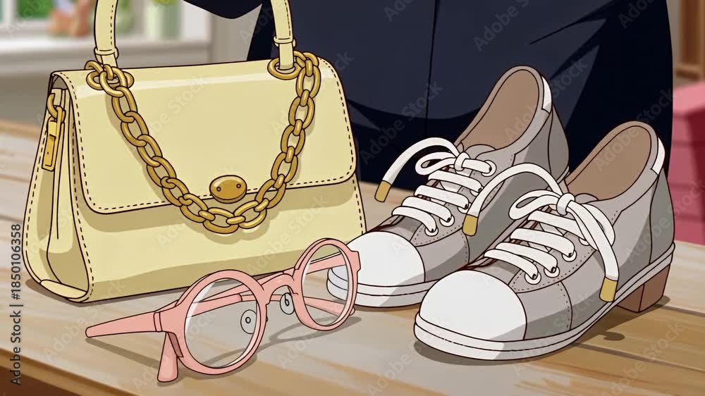 custom made wallpaper toronto digitalStill life fashion accessories with a beige handbag shoes and glasses.