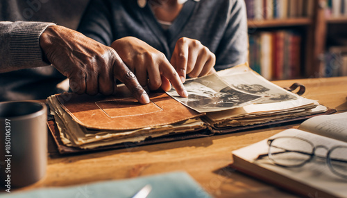 African American Generations Sharing Memories Over Old Photo Album
