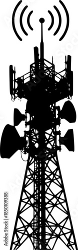 Telecom Antenna Mobile Network Vector Silhouette Illustration
