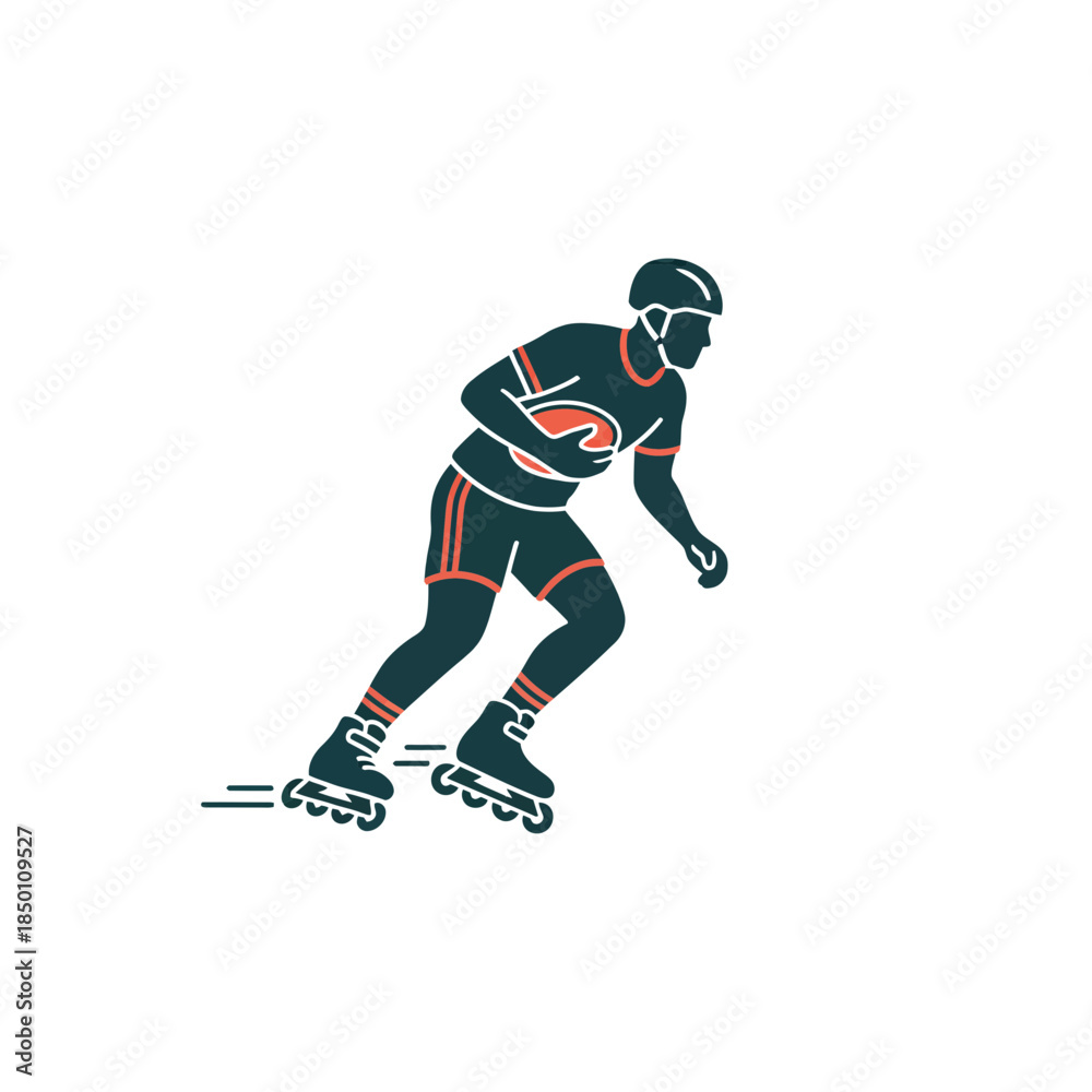 Obraz premium Man in rollerblading gear gliding smoothly on black background