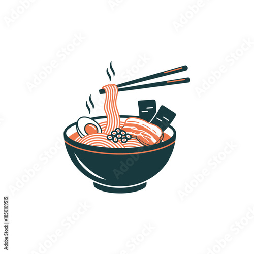 Delicious bowl of noodles with chopsticks on black background