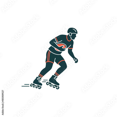 Man in rollerblading gear gliding smoothly on black background