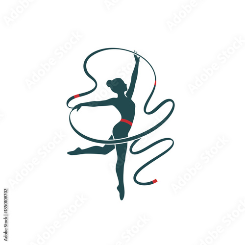 Dynamic woman performing rhythmic gymnastics with ribbon