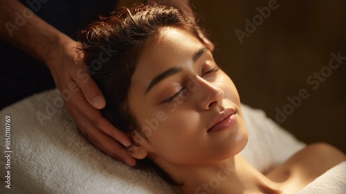 Relaxing head massage session for stress relief spa retreat digital photography calm environment