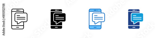 Mobile Messaging Multiple Style Icon Design Vector - Smartphone with chat bubbles representing mobile communication and text messaging