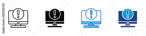 System Alert Multiple Style Icon Design Vector - Computer screen with warning sign representing system alerts and technical notifications