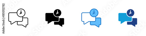 Scheduled Message Multiple Style Icon Design Vector - Chat bubbles with clock representing scheduled messages and delayed communication