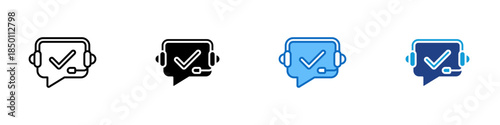 Verified Support Multiple Style Icon Design Vector - Customer support symbol with headset and check mark representing verified and trusted assistance