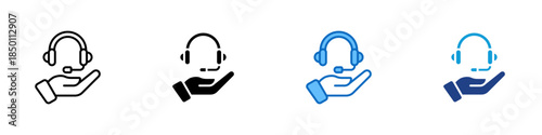 Customer Assistance Multiple Style Icon Design Vector - Hand with headset symbol representing professional customer assistance and service support