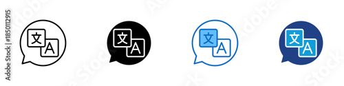 Language Translation Multiple Style Icon Design Vector - Chat bubble with language symbols representing translation and multilingual communication