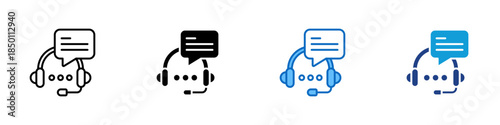 Live Support Multiple Style Icon Design Vector - Headset with message bubble representing real time customer support and communication services