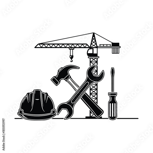 Construction tools and equipment Vector, illustration