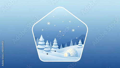 Igloo in Snowy Winter Forest with Pine Trees and Falling Snow, Vector Illustration