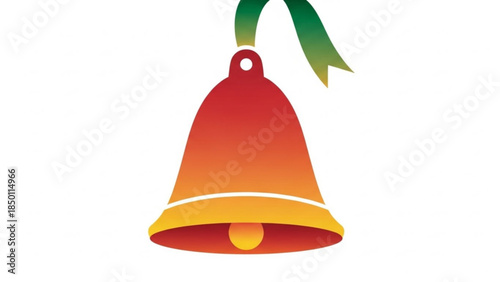 Red Orange Yellow Gradient Bell with Green Ribbon Isolated on White Background, Vector Illustration Symbolizing Christmas Holiday Celebration