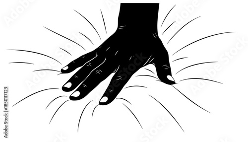 Sensory Mindfulness: Hand Pressing into Soft Textured Surface Silhouette - Tactile Vector