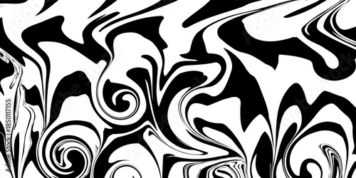 Abstract black and white fluid wavy lines psychedelic art background poster design. Simple illusion pattern texture