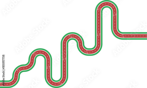 Vector element illustrating a maze based cycling path created with rounded wave geometry, grassy median, bicycle pictogram, and arrow marking.