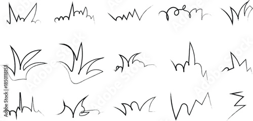 Variety of hand drawn grass and weed illustrations