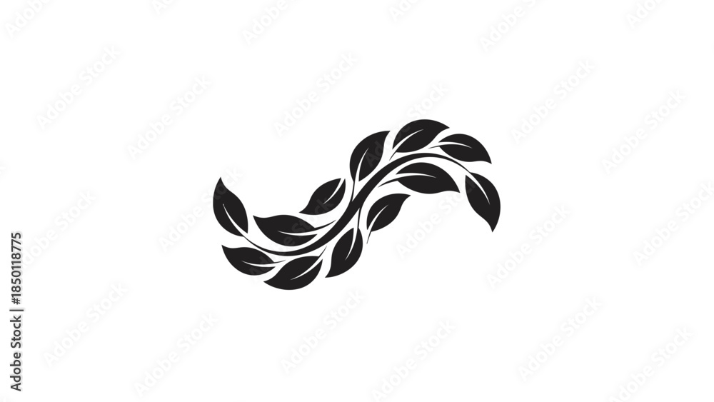 Fototapeta premium Elegant Black Leafy Vine Swirl Design.