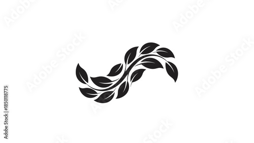 Elegant Black Leafy Vine Swirl Design.