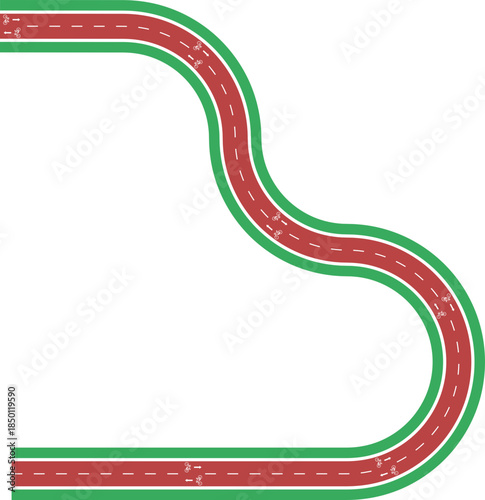 Vector element depicting a labyrinth cycling route created from rounded wave paths with grassy median, bicycle symbol, and arrow indicator.