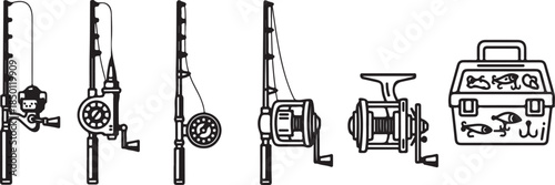 Fishing gear and tackle on white background