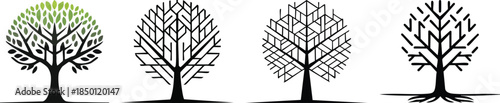 Tree silhouette illustration with geometric branches bold black outline symbolizing nature growth and protection