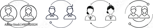 Connected user avatars icon with dotted curved lines symbolizing online meeting and digital collaboration