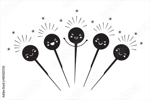 Five whimsical dandelion seeds