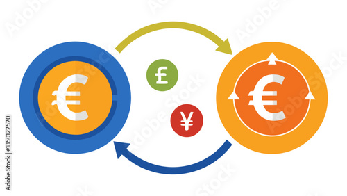 Currency exchange and trade concept with euro, pound, and yen symbols