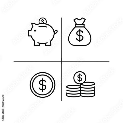 Financial Savings and Investment Icons Set – Money, Banking, Wealth Illustration