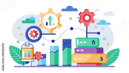 economic trend analysis with rising market data and investment planning creative vector scene visual