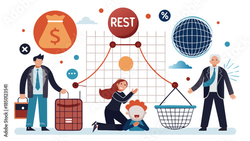 economic trend analysis with rising market data and investment planning creative vector scene visual