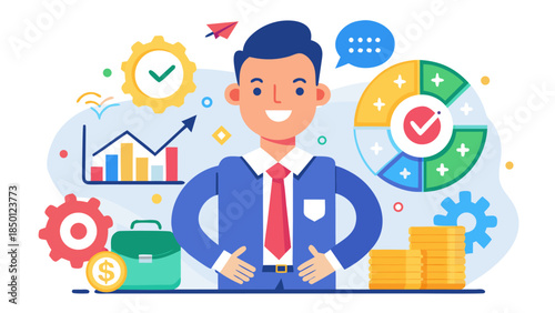 business planning workflow with charts, documents and leadership decision making illustration visual