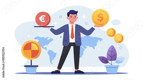 global economy visualization with graphs, coins and strategic investment opportunities visualized th