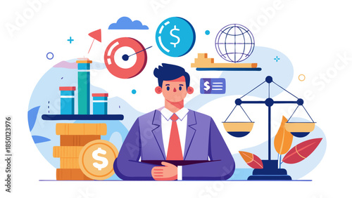 business planning workflow with charts, documents and leadership decision making illustration visual